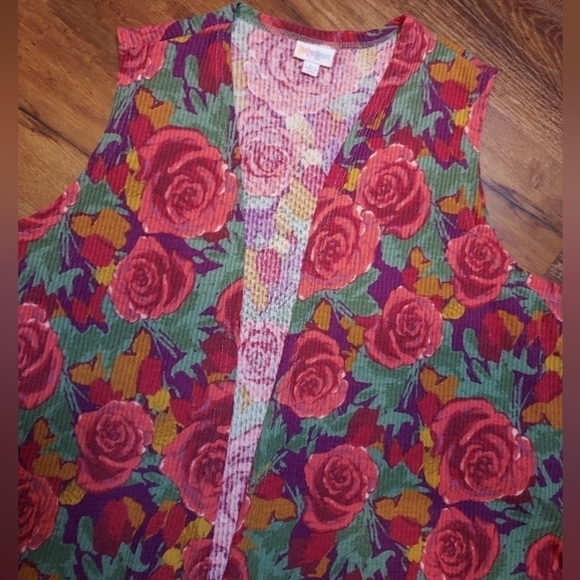 Lularoe Joy Long Vest Large Roses - Picture 8 of 11
